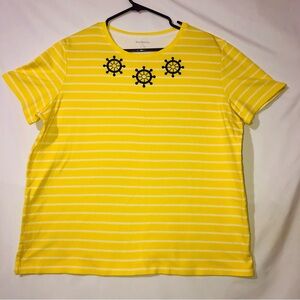 Kim Rogers Top with Nautical Design Women’s size XL Yellow with white stripes